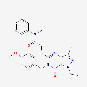 molecular formula C26H29N5O3S B6489934 2-({1-ethyl-6-[(4-methoxyphenyl)methyl]-3-methyl-7-oxo-1H,6H,7H-pyrazolo[4,3-d]pyrimidin-5-yl}sulfanyl)-N-methyl-N-(3-methylphenyl)acetamide CAS No. 1358830-20-2