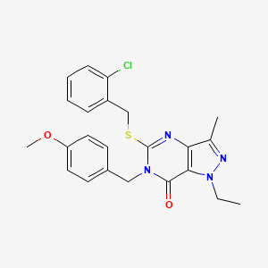 molecular formula C23H23ClN4O2S B6489938 5-{[(2-chlorophenyl)methyl]sulfanyl}-1-ethyl-6-[(4-methoxyphenyl)methyl]-3-methyl-1H,6H,7H-pyrazolo[4,3-d]pyrimidin-7-one CAS No. 1358947-59-7