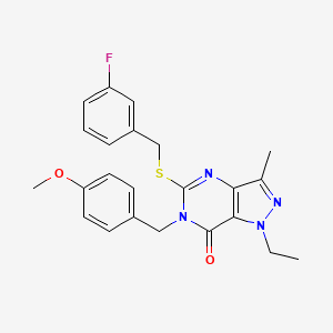 molecular formula C23H23FN4O2S B6489945 1-ethyl-5-{[(3-fluorophenyl)methyl]sulfanyl}-6-[(4-methoxyphenyl)methyl]-3-methyl-1H,6H,7H-pyrazolo[4,3-d]pyrimidin-7-one CAS No. 1358533-96-6