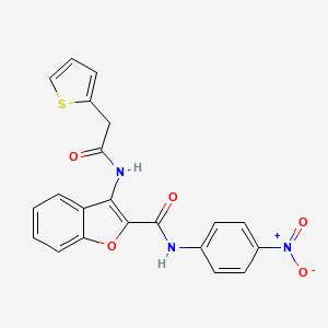 molecular formula C21H15N3O5S B6489974 N-(4-nitrophenyl)-3-[2-(thiophen-2-yl)acetamido]-1-benzofuran-2-carboxamide CAS No. 887876-73-5