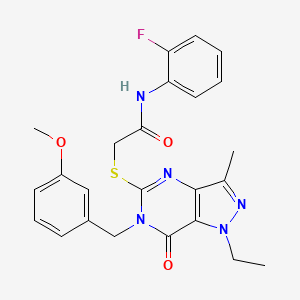molecular formula C24H24FN5O3S B6490012 2-({1-ethyl-6-[(3-methoxyphenyl)methyl]-3-methyl-7-oxo-1H,6H,7H-pyrazolo[4,3-d]pyrimidin-5-yl}sulfanyl)-N-(2-fluorophenyl)acetamide CAS No. 1359435-24-7