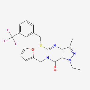 molecular formula C21H19F3N4O2S B6490057 1-ethyl-6-[(furan-2-yl)methyl]-3-methyl-5-({[3-(trifluoromethyl)phenyl]methyl}sulfanyl)-1H,6H,7H-pyrazolo[4,3-d]pyrimidin-7-one CAS No. 1358832-10-6