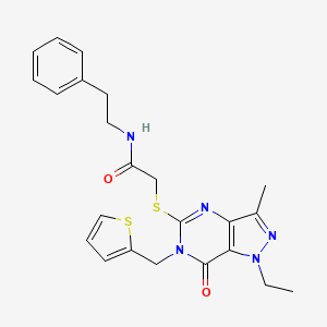 molecular formula C23H25N5O2S2 B6490059 2-({1-ethyl-3-methyl-7-oxo-6-[(thiophen-2-yl)methyl]-1H,6H,7H-pyrazolo[4,3-d]pyrimidin-5-yl}sulfanyl)-N-(2-phenylethyl)acetamide CAS No. 1359312-05-2