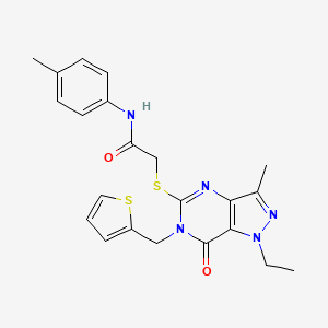 molecular formula C22H23N5O2S2 B6490063 2-({1-ethyl-3-methyl-7-oxo-6-[(thiophen-2-yl)methyl]-1H,6H,7H-pyrazolo[4,3-d]pyrimidin-5-yl}sulfanyl)-N-(4-methylphenyl)acetamide CAS No. 1358986-37-4
