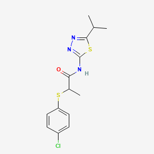 molecular formula C14H16ClN3OS2 B6490114 2-[(4-chlorophenyl)sulfanyl]-N-[5-(propan-2-yl)-1,3,4-thiadiazol-2-yl]propanamide CAS No. 394233-82-0
