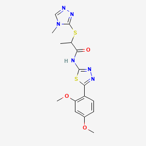 molecular formula C16H18N6O3S2 B6490127 N-[5-(2,4-dimethoxyphenyl)-1,3,4-thiadiazol-2-yl]-2-[(4-methyl-4H-1,2,4-triazol-3-yl)sulfanyl]propanamide CAS No. 394236-03-4