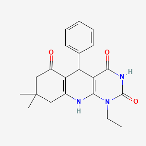 molecular formula C21H23N3O3 B6490226 1-ethyl-8,8-dimethyl-5-phenyl-1H,2H,3H,4H,5H,6H,7H,8H,9H,10H-pyrimido[4,5-b]quinoline-2,4,6-trione CAS No. 868214-76-0