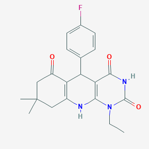 molecular formula C21H22FN3O3 B6490228 1-ethyl-5-(4-fluorophenyl)-8,8-dimethyl-1H,2H,3H,4H,5H,6H,7H,8H,9H,10H-pyrimido[4,5-b]quinoline-2,4,6-trione CAS No. 868214-77-1