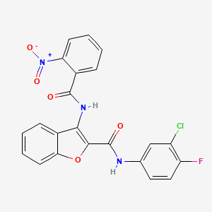 molecular formula C22H13ClFN3O5 B6490370 N-(3-chloro-4-fluorophenyl)-3-(2-nitrobenzamido)-1-benzofuran-2-carboxamide CAS No. 888466-18-0