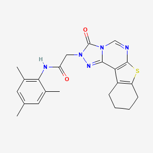 2-{5-oxo-10-thia-3,4,6,8-tetraazatetracyclo[7.7.0.0^{2,6}.0^{11,16}]hexadeca-1(9),2,7,11(16)-tetraen-4-yl}-N-(2,4,6-trimethylphenyl)acetamide