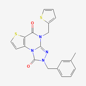 11-[(3-methylphenyl)methyl]-8-[(thiophen-2-yl)methyl]-5-thia-1,8,10,11-tetraazatricyclo[7.3.0.0^{2,6}]dodeca-2(6),3,9-triene-7,12-dione