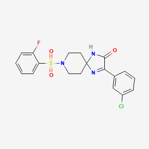 molecular formula C19H17ClFN3O3S B6490620 3-(3-chlorophenyl)-8-(2-fluorobenzenesulfonyl)-1,4,8-triazaspiro[4.5]dec-3-en-2-one CAS No. 1357860-59-3
