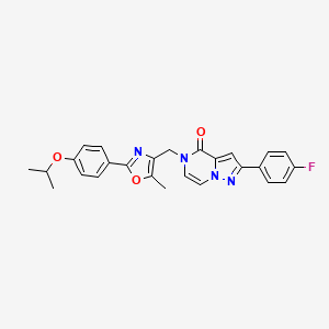 molecular formula C26H23FN4O3 B6490665 2-(4-fluorophenyl)-5-({5-methyl-2-[4-(propan-2-yloxy)phenyl]-1,3-oxazol-4-yl}methyl)-4H,5H-pyrazolo[1,5-a]pyrazin-4-one CAS No. 1359451-44-7