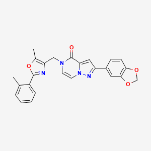 molecular formula C25H20N4O4 B6490715 2-(2H-1,3-benzodioxol-5-yl)-5-{[5-methyl-2-(2-methylphenyl)-1,3-oxazol-4-yl]methyl}-4H,5H-pyrazolo[1,5-a]pyrazin-4-one CAS No. 1358831-24-9