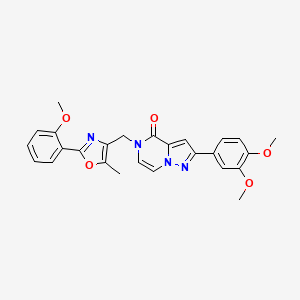 molecular formula C26H24N4O5 B6490729 2-(3,4-dimethoxyphenyl)-5-{[2-(2-methoxyphenyl)-5-methyl-1,3-oxazol-4-yl]methyl}-4H,5H-pyrazolo[1,5-a]pyrazin-4-one CAS No. 1358482-24-2