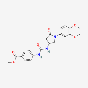 molecular formula C21H21N3O6 B6490977 methyl 4-({[1-(2,3-dihydro-1,4-benzodioxin-6-yl)-5-oxopyrrolidin-3-yl]carbamoyl}amino)benzoate CAS No. 891113-45-4
