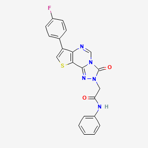 molecular formula C21H14FN5O2S B6491014 2-[10-(4-fluorophenyl)-5-oxo-12-thia-3,4,6,8-tetraazatricyclo[7.3.0.0^{2,6}]dodeca-1(9),2,7,10-tetraen-4-yl]-N-phenylacetamide CAS No. 1358504-35-4