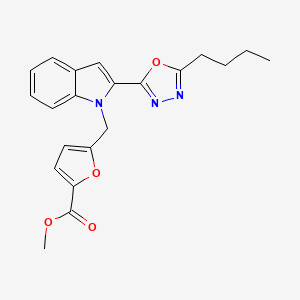 molecular formula C21H21N3O4 B6491051 methyl 5-{[2-(5-butyl-1,3,4-oxadiazol-2-yl)-1H-indol-1-yl]methyl}furan-2-carboxylate CAS No. 921780-22-5