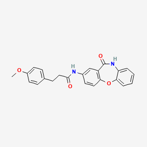 3-(4-methoxyphenyl)-N-{10-oxo-2-oxa-9-azatricyclo[9.4.0.0^{3,8}]pentadeca-1(11),3(8),4,6,12,14-hexaen-13-yl}propanamide
