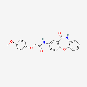 2-(4-methoxyphenoxy)-N-{10-oxo-2-oxa-9-azatricyclo[9.4.0.0^{3,8}]pentadeca-1(11),3(8),4,6,12,14-hexaen-13-yl}acetamide