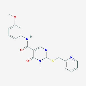 molecular formula C19H18N4O3S B6491249 N-(3-methoxyphenyl)-1-methyl-6-oxo-2-{[(pyridin-2-yl)methyl]sulfanyl}-1,6-dihydropyrimidine-5-carboxamide CAS No. 891109-32-3