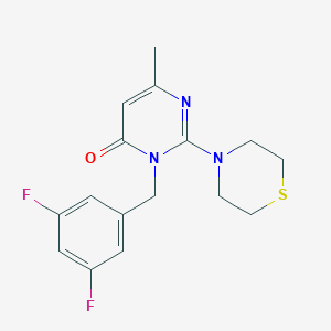molecular formula C16H17F2N3OS B6491291 3-[(3,5-difluorophenyl)methyl]-6-methyl-2-(thiomorpholin-4-yl)-3,4-dihydropyrimidin-4-one CAS No. 1340897-14-4