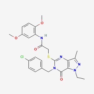 molecular formula C25H26ClN5O4S B6491309 2-({6-[(4-chlorophenyl)methyl]-1-ethyl-3-methyl-7-oxo-1H,6H,7H-pyrazolo[4,3-d]pyrimidin-5-yl}sulfanyl)-N-(2,5-dimethoxyphenyl)acetamide CAS No. 1276444-06-4