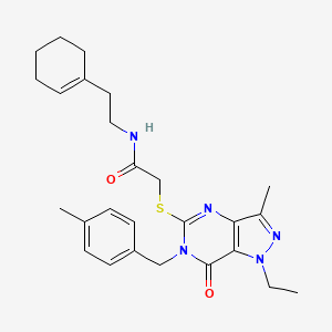 molecular formula C26H33N5O2S B6491311 N-[2-(cyclohex-1-en-1-yl)ethyl]-2-({1-ethyl-3-methyl-6-[(4-methylphenyl)methyl]-7-oxo-1H,6H,7H-pyrazolo[4,3-d]pyrimidin-5-yl}sulfanyl)acetamide CAS No. 1285884-31-2