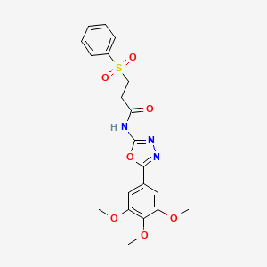 molecular formula C20H21N3O7S B6491341 3-(benzenesulfonyl)-N-[5-(3,4,5-trimethoxyphenyl)-1,3,4-oxadiazol-2-yl]propanamide CAS No. 891123-58-3
