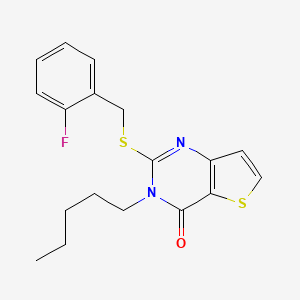 molecular formula C18H19FN2OS2 B6491557 2-{[(2-fluorophenyl)methyl]sulfanyl}-3-pentyl-3H,4H-thieno[3,2-d]pyrimidin-4-one CAS No. 1326840-09-8