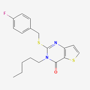molecular formula C18H19FN2OS2 B6491565 2-{[(4-fluorophenyl)methyl]sulfanyl}-3-pentyl-3H,4H-thieno[3,2-d]pyrimidin-4-one CAS No. 1326853-15-9