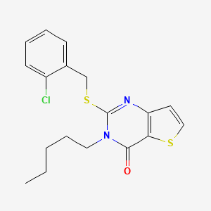 molecular formula C18H19ClN2OS2 B6491576 2-{[(2-chlorophenyl)methyl]sulfanyl}-3-pentyl-3H,4H-thieno[3,2-d]pyrimidin-4-one CAS No. 1326926-44-6