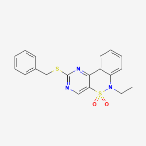 molecular formula C19H17N3O2S2 B6491655 4-(benzylsulfanyl)-9-ethyl-8lambda6-thia-3,5,9-triazatricyclo[8.4.0.0^{2,7}]tetradeca-1(14),2(7),3,5,10,12-hexaene-8,8-dione CAS No. 1326908-19-3