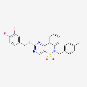 molecular formula C25H19F2N3O2S2 B6491667 4-{[(3,4-difluorophenyl)methyl]sulfanyl}-9-[(4-methylphenyl)methyl]-8lambda6-thia-3,5,9-triazatricyclo[8.4.0.0^{2,7}]tetradeca-1(14),2(7),3,5,10,12-hexaene-8,8-dione CAS No. 1326941-62-1