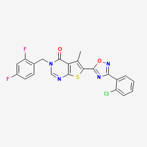 molecular formula C22H13ClF2N4O2S B6491744 6-[3-(2-chlorophenyl)-1,2,4-oxadiazol-5-yl]-3-[(2,4-difluorophenyl)methyl]-5-methyl-3H,4H-thieno[2,3-d]pyrimidin-4-one CAS No. 1326908-63-7