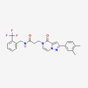 molecular formula C25H23F3N4O2 B6491843 3-[2-(3,4-dimethylphenyl)-4-oxo-4H,5H-pyrazolo[1,5-a]pyrazin-5-yl]-N-{[2-(trifluoromethyl)phenyl]methyl}propanamide CAS No. 1326909-49-2