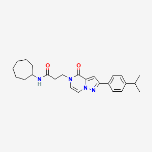 molecular formula C25H32N4O2 B6491854 N-cycloheptyl-3-{4-oxo-2-[4-(propan-2-yl)phenyl]-4H,5H-pyrazolo[1,5-a]pyrazin-5-yl}propanamide CAS No. 1326862-91-2