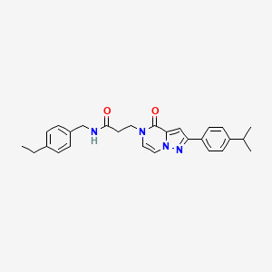 molecular formula C27H30N4O2 B6491863 N-[(4-ethylphenyl)methyl]-3-{4-oxo-2-[4-(propan-2-yl)phenyl]-4H,5H-pyrazolo[1,5-a]pyrazin-5-yl}propanamide CAS No. 1326891-81-9