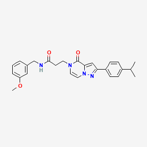 molecular formula C26H28N4O3 B6491867 N-[(3-methoxyphenyl)methyl]-3-{4-oxo-2-[4-(propan-2-yl)phenyl]-4H,5H-pyrazolo[1,5-a]pyrazin-5-yl}propanamide CAS No. 1326854-31-2