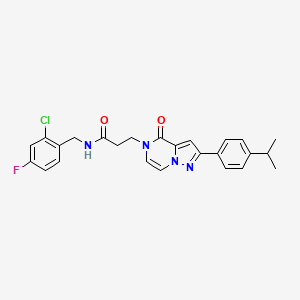 molecular formula C25H24ClFN4O2 B6491886 N-[(2-chloro-4-fluorophenyl)methyl]-3-{4-oxo-2-[4-(propan-2-yl)phenyl]-4H,5H-pyrazolo[1,5-a]pyrazin-5-yl}propanamide CAS No. 1326845-54-8