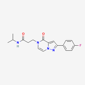 molecular formula C18H19FN4O2 B6491908 3-[2-(4-fluorophenyl)-4-oxo-4H,5H-pyrazolo[1,5-a]pyrazin-5-yl]-N-(propan-2-yl)propanamide CAS No. 1326892-12-9