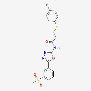 molecular formula C18H16FN3O4S2 B6491973 3-[(4-fluorophenyl)sulfanyl]-N-[5-(3-methanesulfonylphenyl)-1,3,4-oxadiazol-2-yl]propanamide CAS No. 886908-51-6