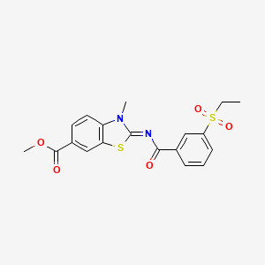 molecular formula C19H18N2O5S2 B6491998 methyl (2E)-2-{[3-(ethanesulfonyl)benzoyl]imino}-3-methyl-2,3-dihydro-1,3-benzothiazole-6-carboxylate CAS No. 886920-73-6