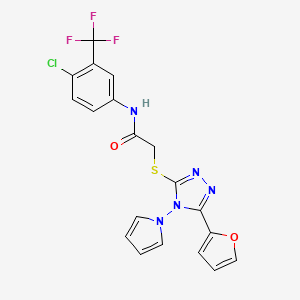 molecular formula C19H13ClF3N5O2S B6492051 N-[4-chloro-3-(trifluoromethyl)phenyl]-2-{[5-(furan-2-yl)-4-(1H-pyrrol-1-yl)-4H-1,2,4-triazol-3-yl]sulfanyl}acetamide CAS No. 886943-37-9