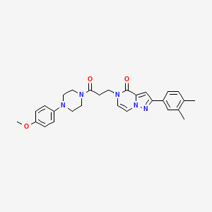 molecular formula C28H31N5O3 B6492095 2-(3,4-dimethylphenyl)-5-{3-[4-(4-methoxyphenyl)piperazin-1-yl]-3-oxopropyl}-4H,5H-pyrazolo[1,5-a]pyrazin-4-one CAS No. 1326807-75-3