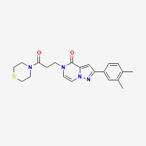 molecular formula C21H24N4O2S B6492100 2-(3,4-dimethylphenyl)-5-[3-oxo-3-(thiomorpholin-4-yl)propyl]-4H,5H-pyrazolo[1,5-a]pyrazin-4-one CAS No. 1326840-27-0