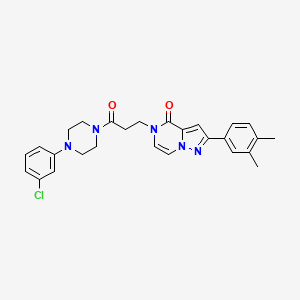 molecular formula C27H28ClN5O2 B6492108 5-{3-[4-(3-chlorophenyl)piperazin-1-yl]-3-oxopropyl}-2-(3,4-dimethylphenyl)-4H,5H-pyrazolo[1,5-a]pyrazin-4-one CAS No. 1326935-01-6