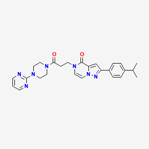 molecular formula C26H29N7O2 B6492118 5-{3-oxo-3-[4-(pyrimidin-2-yl)piperazin-1-yl]propyl}-2-[4-(propan-2-yl)phenyl]-4H,5H-pyrazolo[1,5-a]pyrazin-4-one CAS No. 1326906-66-4