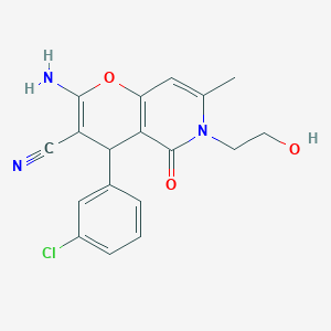 molecular formula C18H16ClN3O3 B6492355 2-amino-4-(3-chlorophenyl)-6-(2-hydroxyethyl)-7-methyl-5-oxo-4H,5H,6H-pyrano[3,2-c]pyridine-3-carbonitrile CAS No. 884216-97-1