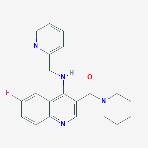 molecular formula C21H21FN4O B6492357 6-fluoro-3-(piperidine-1-carbonyl)-N-[(pyridin-2-yl)methyl]quinolin-4-amine CAS No. 1326883-95-7